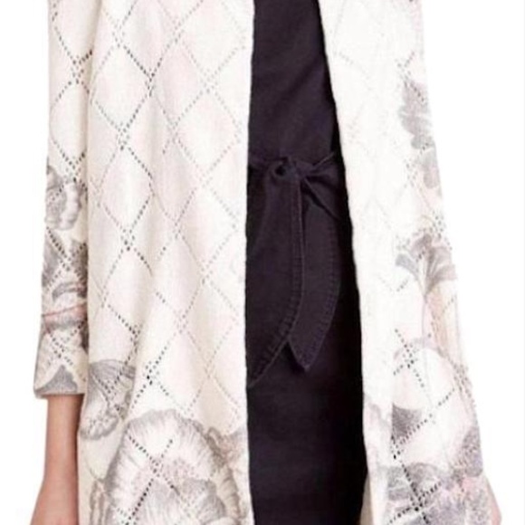 Anthropologie Knitted + Knotted Diamondlink Floral Open Cardigan Sweater, Sz Med - Picture 14 of 14